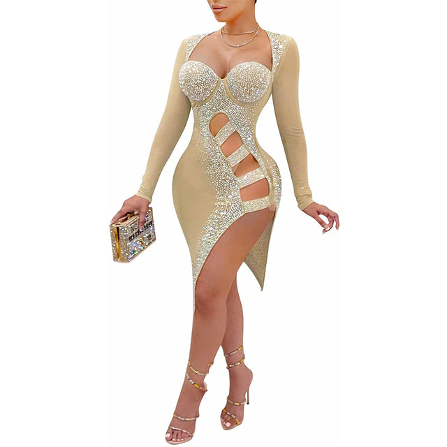 Women hot Glitter Rhinestones Club Dress