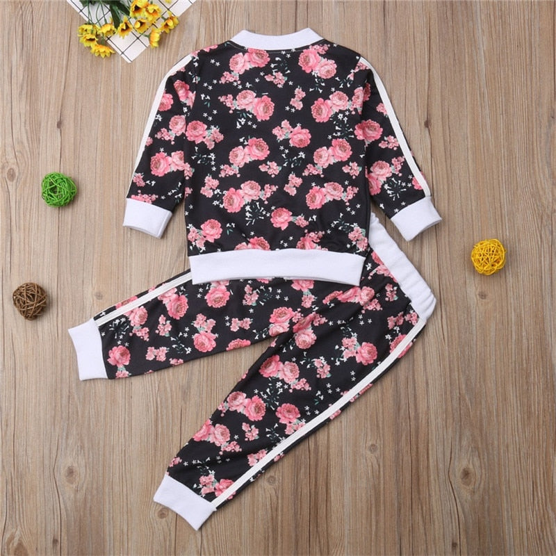 3 7 Years Kids Baby Girl Clothes Set Floral Print Long  Sleeve Sweatshirt Long Pants Outfits Toddler Autumn Tracksuit