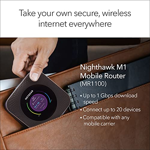 Nighthawk M1 Mobile Hotspot 4G LTE Router Up to 1Gbps Speed | (MR1100-100NAS) – Connect up to 20 Devices |