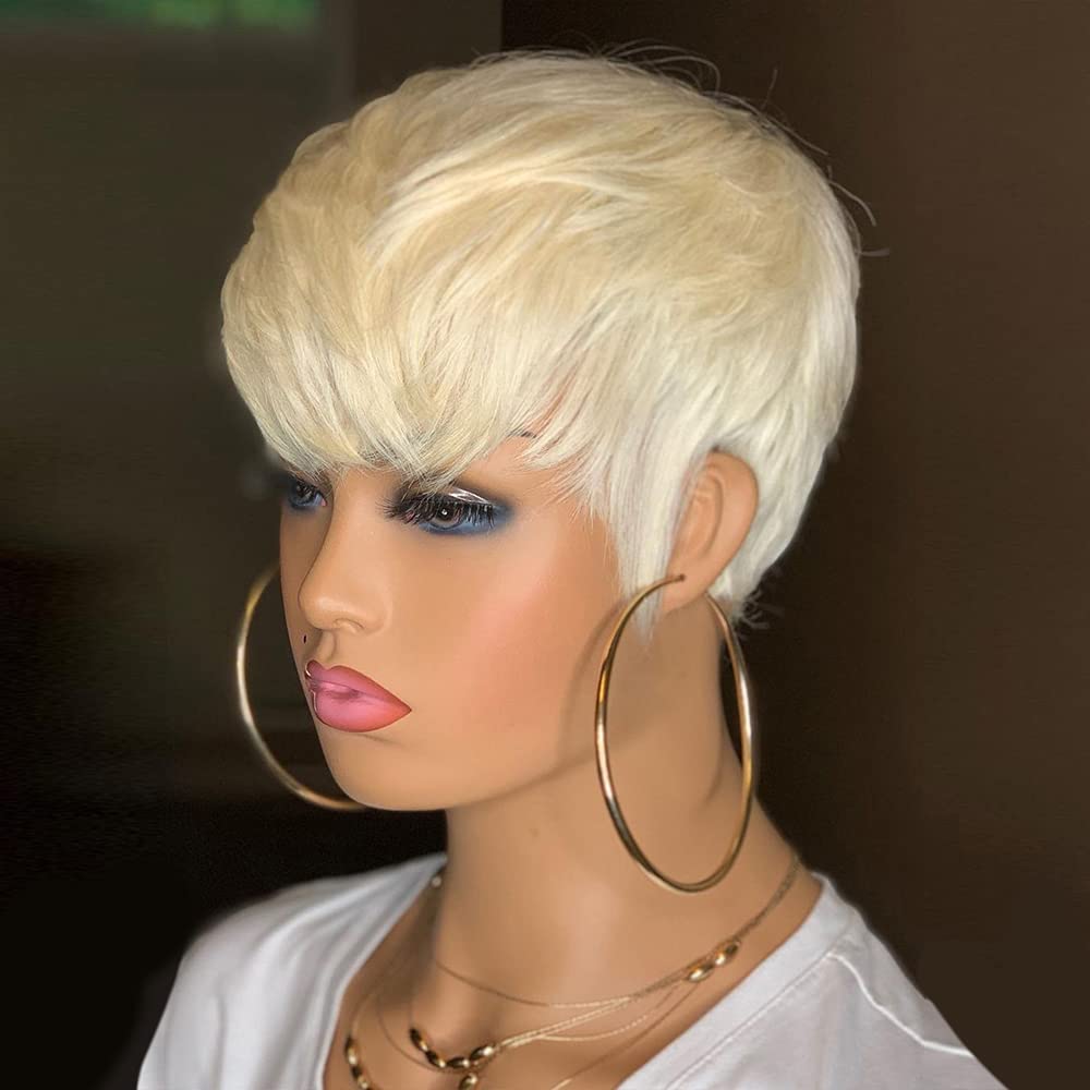 Sumcas Short 613 Human Hair Pixie Cut Wigs for Black Women Brazilian Remy Human Hair Bob Wigs African American White Women Layered Wigs Side Part Curly
