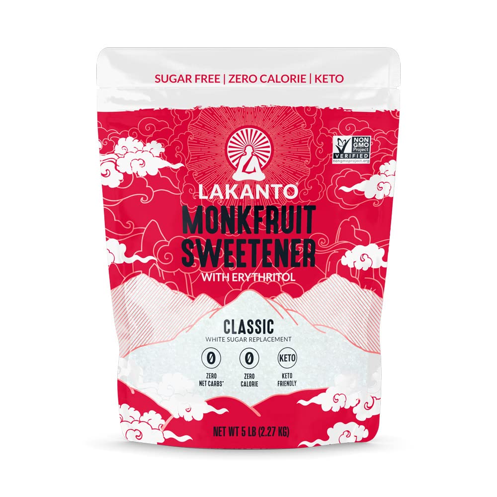 Lakanto Organic Classic Monk Fruit Sweetener - White Sugar Substitute, Zero Calorie, Keto Diet Friendly, Zero Net Carbs, Zero Glycemic, Baking, Sugar Replacement (Organic Classic White - 1 lb)
