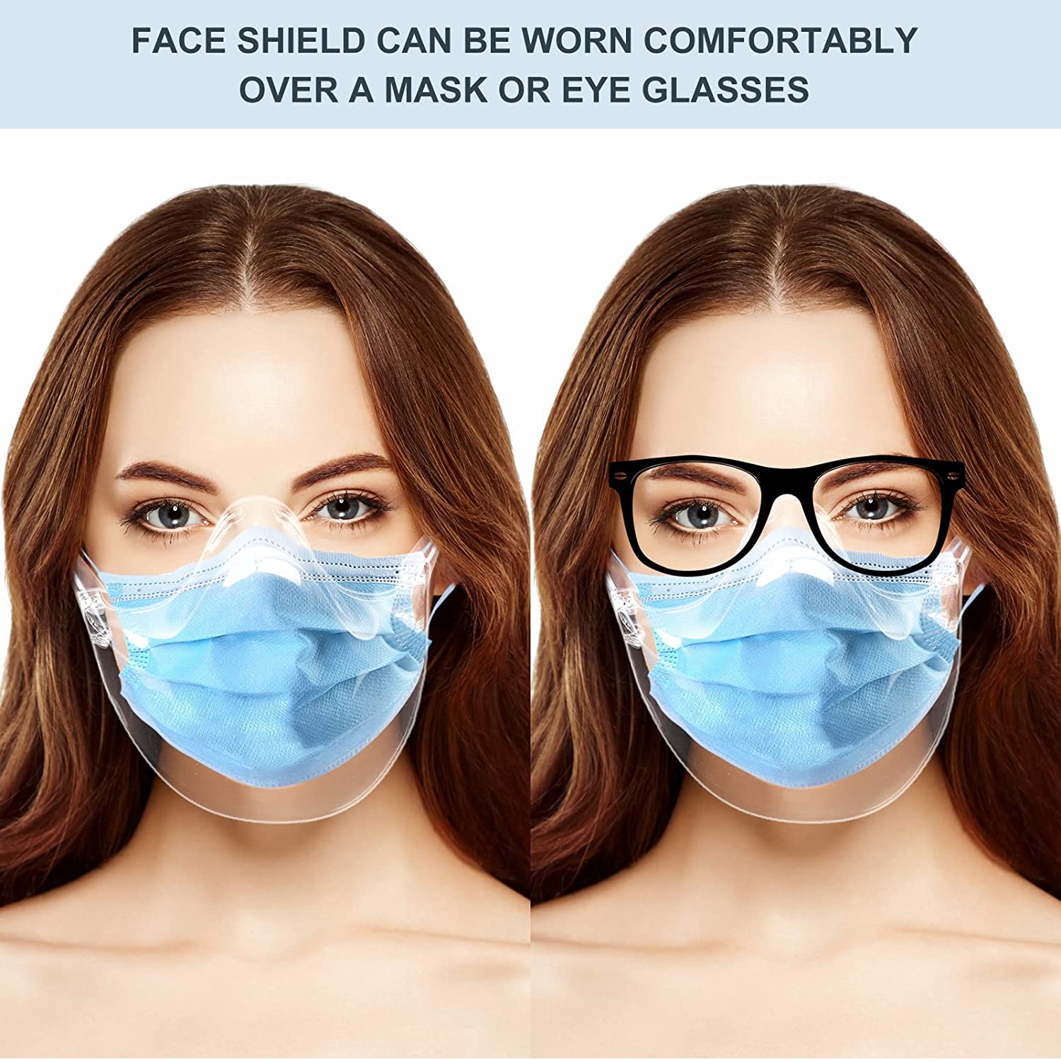 2 pack Transparent Face Sheild,  Lightweight Anti-Fog Durable Breathable Visible Expression Face_Sheild, Plastic Reusable & Washable