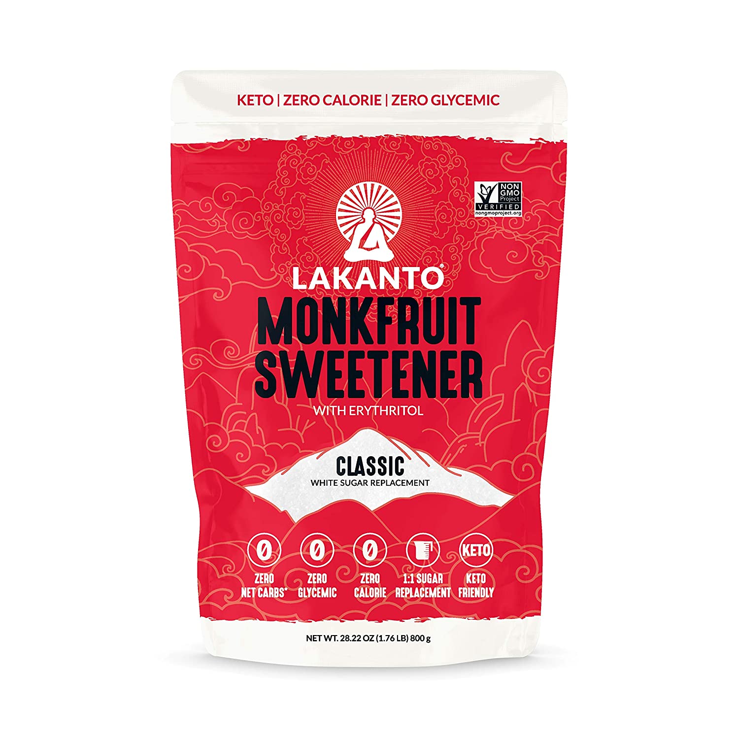 Lakanto Classic Monk Fruit Sweetener - White Sugar Substitute, Zero Calorie, Keto Diet Friendly, Zero Net Carbs, Zero Glycemic, Baking, Extract, Sugar Replacement (Classic White - 3 lbs)