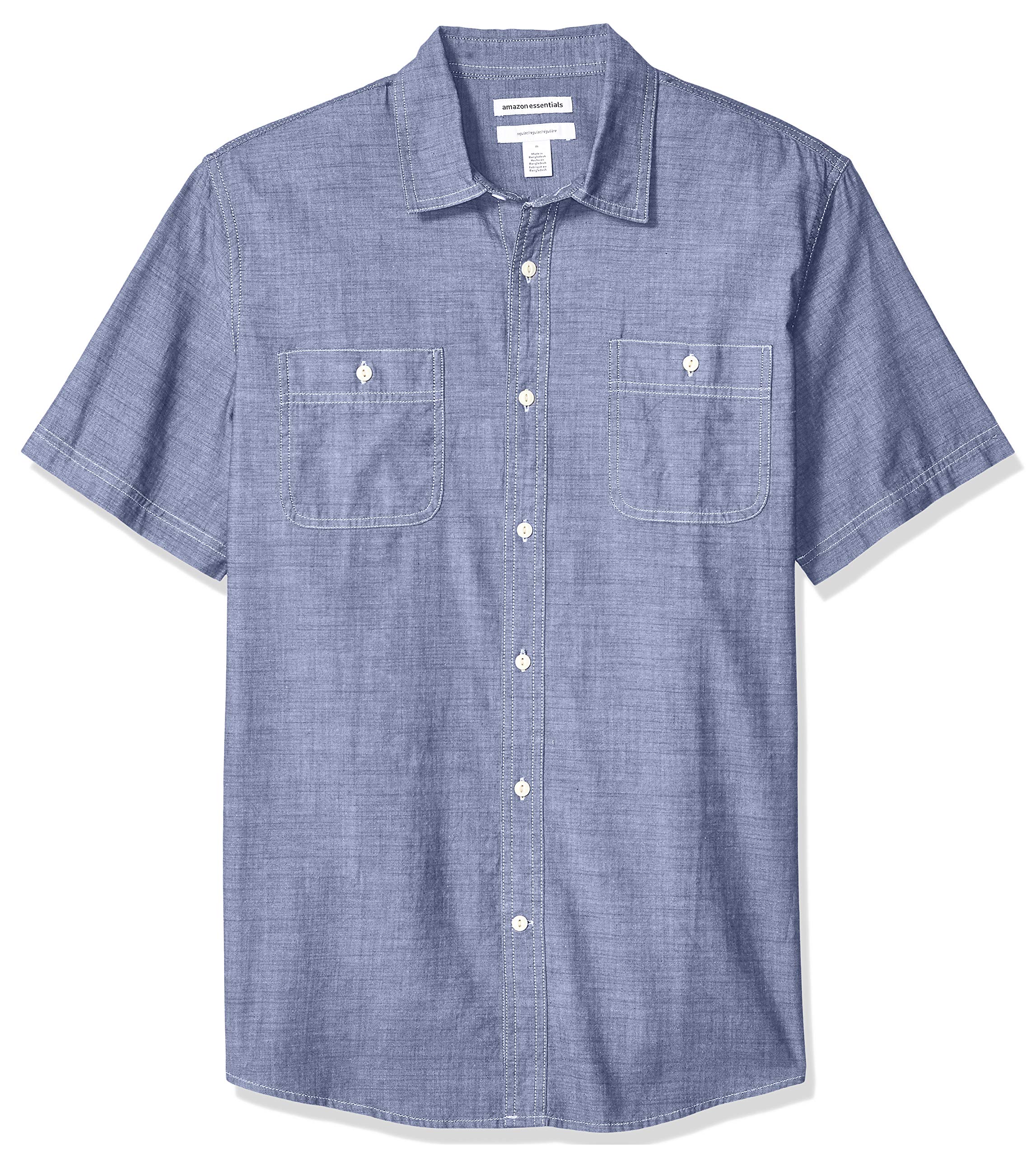 Essentials Men's Regular-Fit Short-Sleeve Casual Poplin Shirt, aqua  gingham, XX-Large