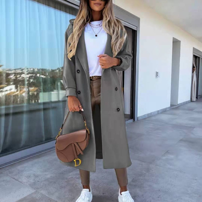 Autumn Winter Women's Nizi Coats Turn down Collar Long Sleeve Double Breasted Slim Long Coat Ladies Fashion Elegant Solid Jacket|Wool & Blends|