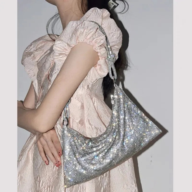 Luxury Designer Rhinestones Evening Clutch Bag Handle Shining Crystal Dinner Party Wedding Purses and Handbag hobo Shoulder Bag| |