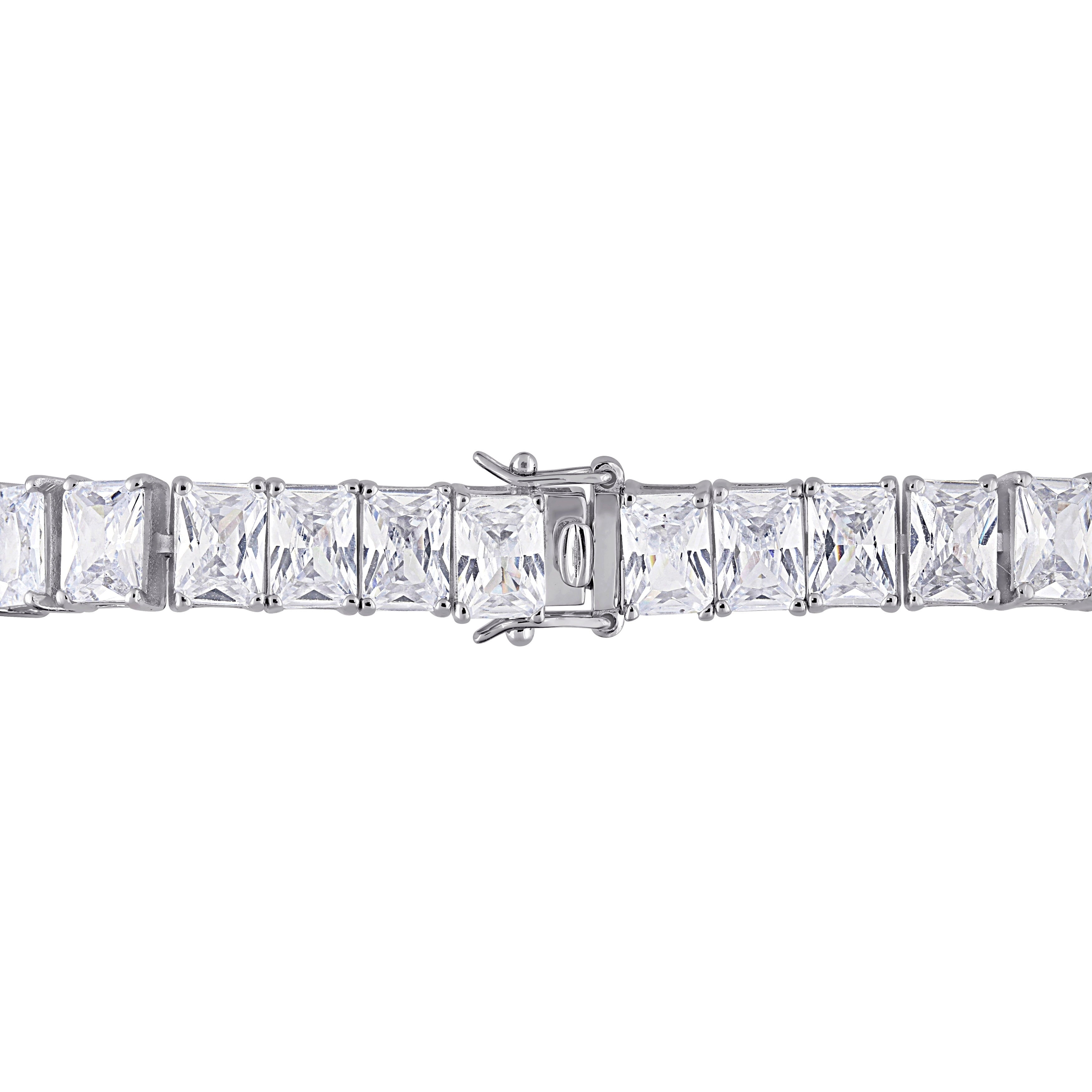 Miadora Sterling Silver 50ct TGW Rectangular-Cut Cubic Zirconia Tennis Bracelet