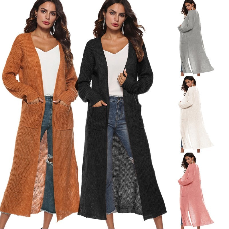 European Women Long Cardigan Sm.- Plus Size Thick Kimono Long Sleeve Sweater Loose Asymmetrical Hem Women Sweater