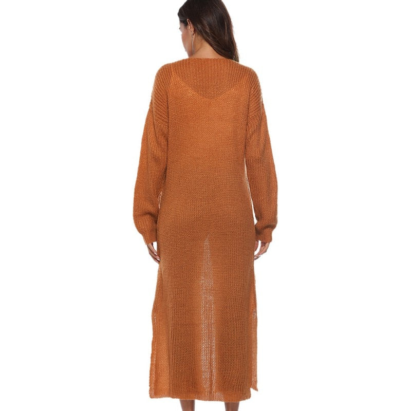European Women Long Cardigan Sm.- Plus Size Thick Kimono Long Sleeve Sweater Loose Asymmetrical Hem Women Sweater