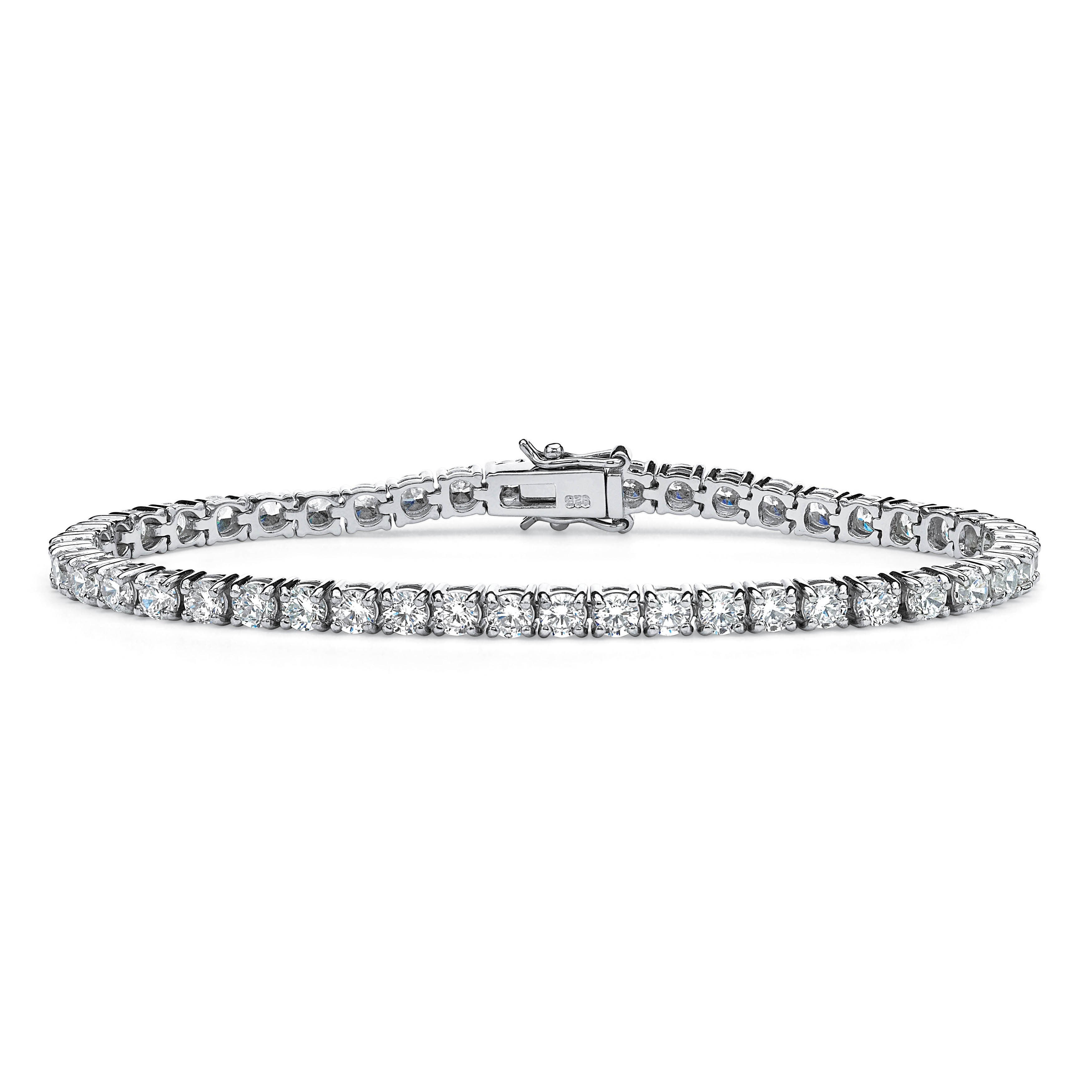 6.90 TCW Round Cubic Zirconia Platinum over Sterling Silver Tennis Bracelet 7 1/2" Classic