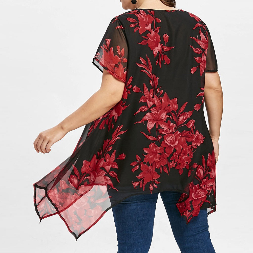 Plus Size 5xl Womens Tops And Blouses Chiffon Tunic Cross Floral Print –  Knock Em Out Apparel