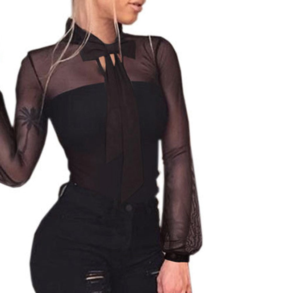 Women'S Bodysuit  HollowED Out Mesh Long Sleeve Bodycon