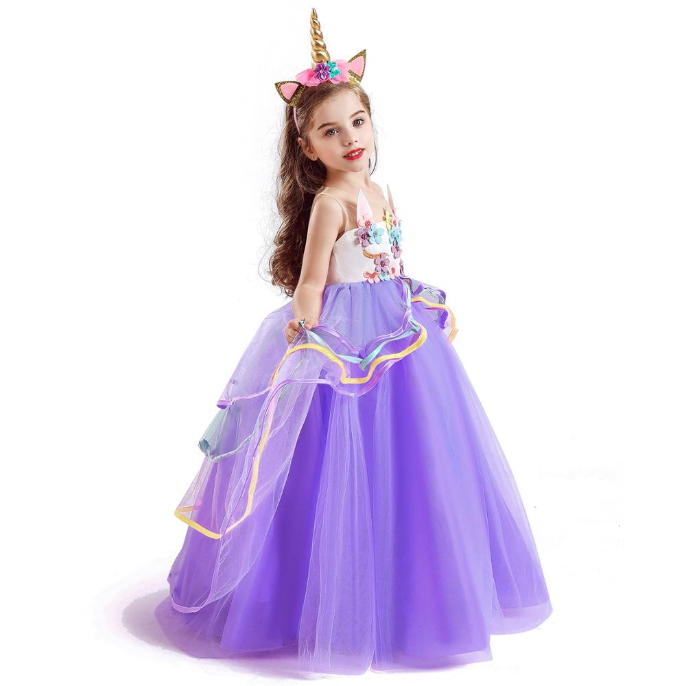 Unicorn Tutu  for Little Girl Summer Sleeveless Elegant  Party Gown Children Fancy Wedding  Birthday Embroidery costume gown