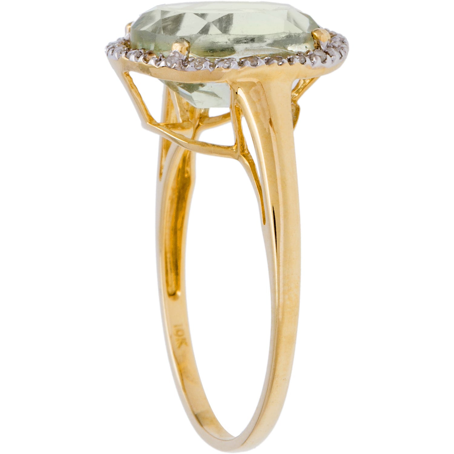 Viducci 10k Gold Genuine Green Amethyst and 1/6ct TDW Diamond Halo Ring (G-H, I1-I2)