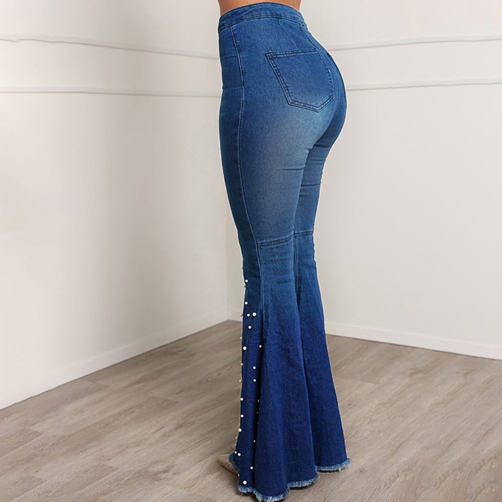 Women's High Waist Flare Jeans Button Tassel Pants Trousers Bell bottom Pants Bell Bottom Flare Jeans Pantalones Vaqueros Mujer|Jeans|