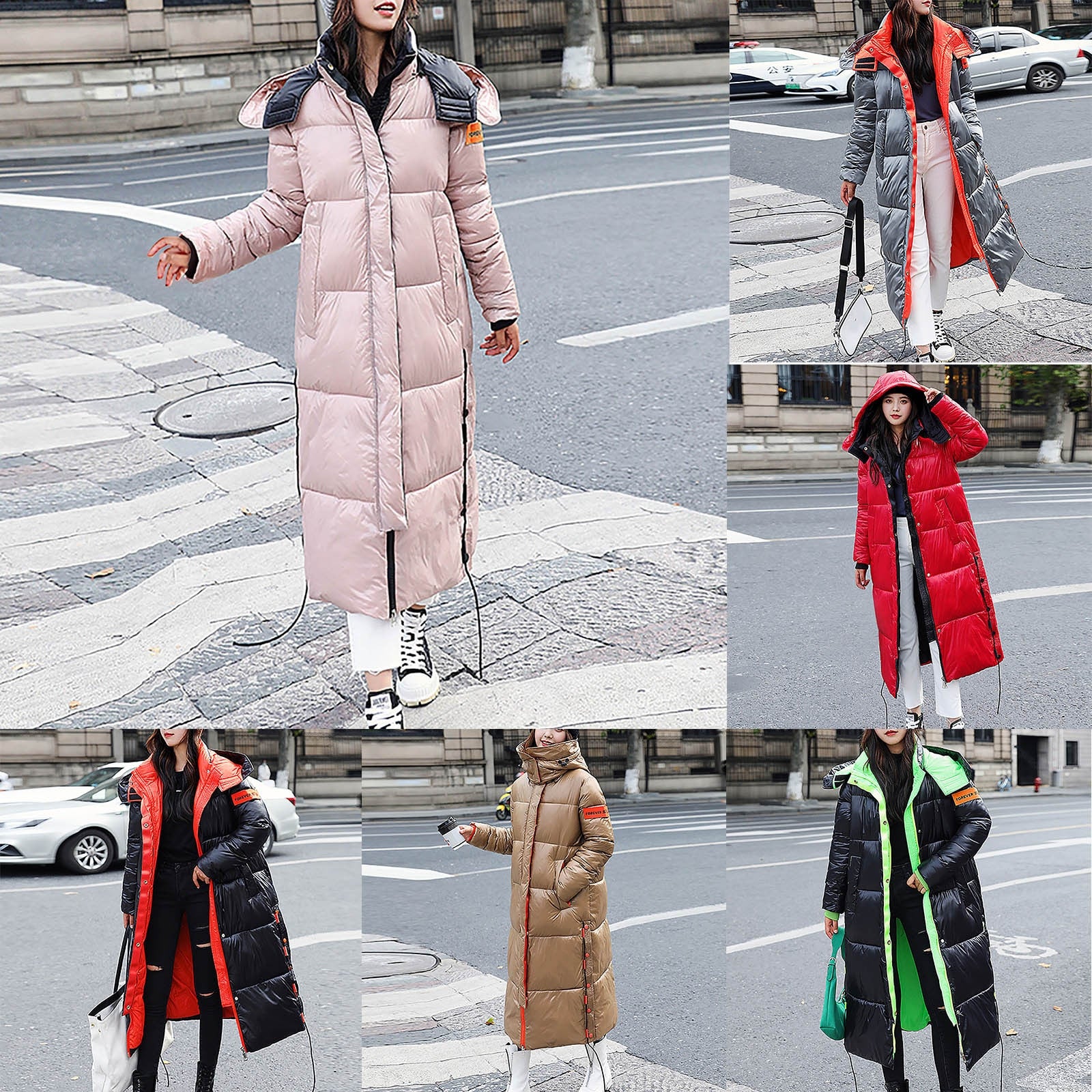 Women's Winter Fashion Glossy Long Over The Knee Hooded Thick Padded Jacket Coat Hooded padded warm padded jacket|Down Coats|