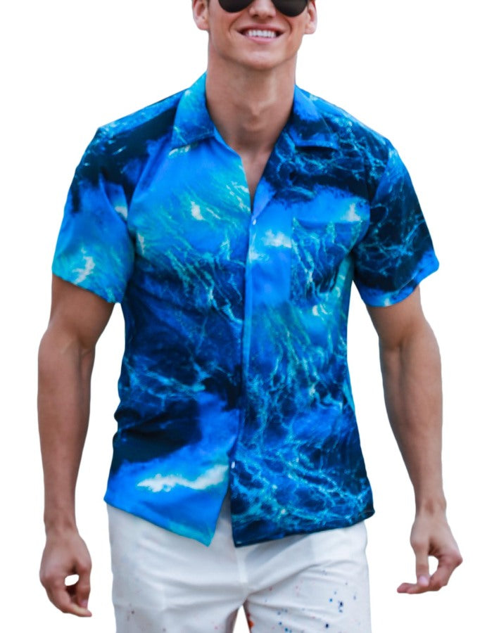 Fashion Print Short Sleeve Shirt - Mens Tops