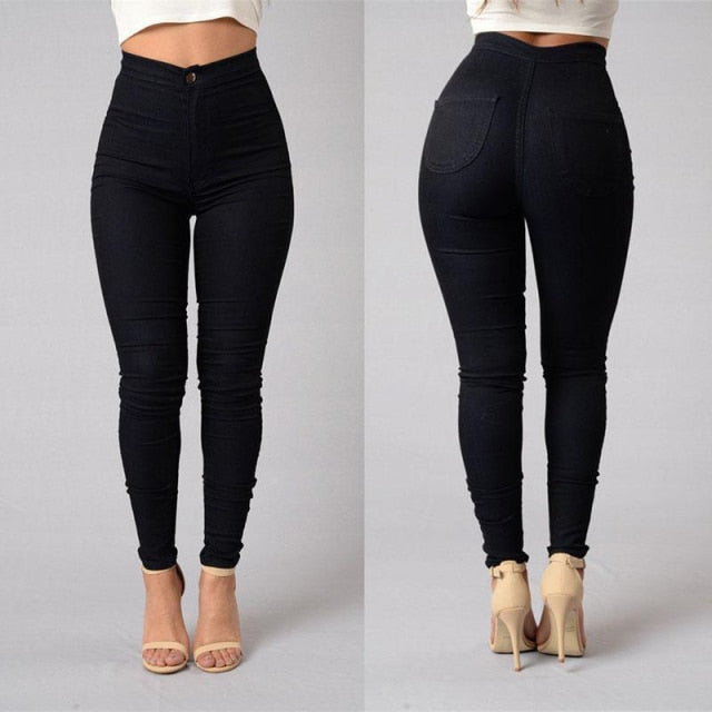 Women Jeans Fashion Solid Leggings Sexy Fitness High Waist Trousers Female White Black Blue Skinny Fashion Clothing|Jeans|