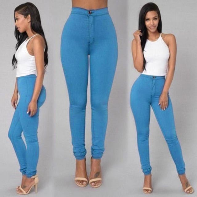 Women Jeans Fashion Solid Leggings Sexy Fitness High Waist Trousers Female White Black Blue Skinny Fashion Clothing|Jeans|