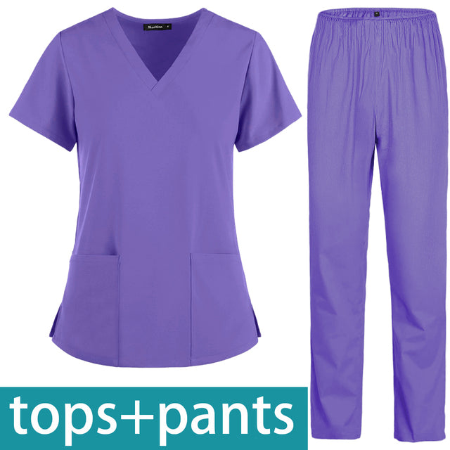 womens v neck Scrubs Uniforms Solid Short Sleeve  - Nursing Scrubs