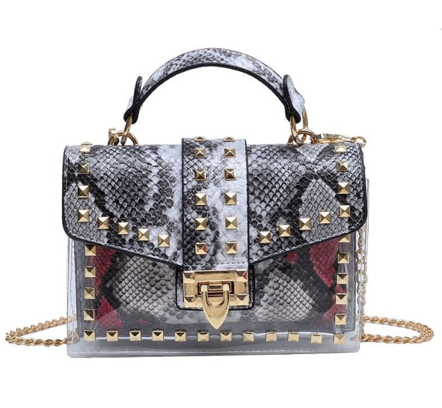 Studded out elegant women handbag small PU leather hasp