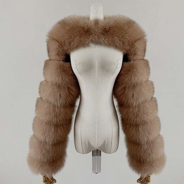 2 toned High Quality Faux Fox Fur half coat - womens outerwear