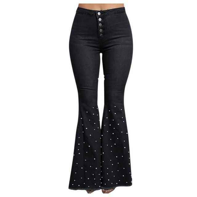 Women's High Waist Flare Jeans Button Tassel Pants Trousers Bell bottom Pants Bell Bottom Flare Jeans Pantalones Vaqueros Mujer|Jeans|