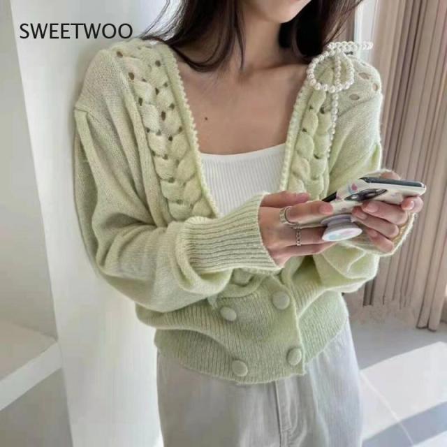 Knotted Knit Cardigan Sweater