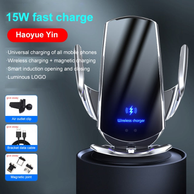 Wireless Automatic 15W Qi Car Charger for iPhone 12 11 XS XR X 8 Samsung S20 S10 Magnetic USB